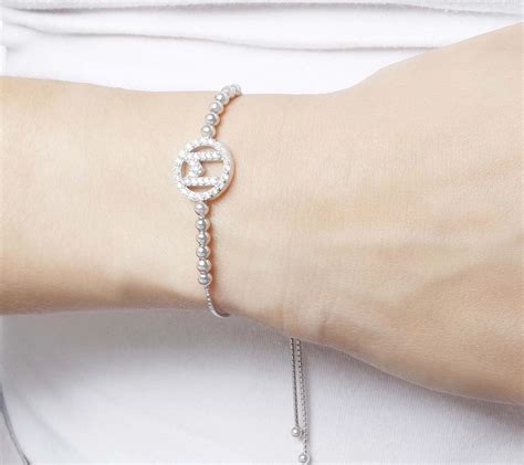 Diamonique Initial Adjustable Bracelet, Sterling Silver - QVC.com