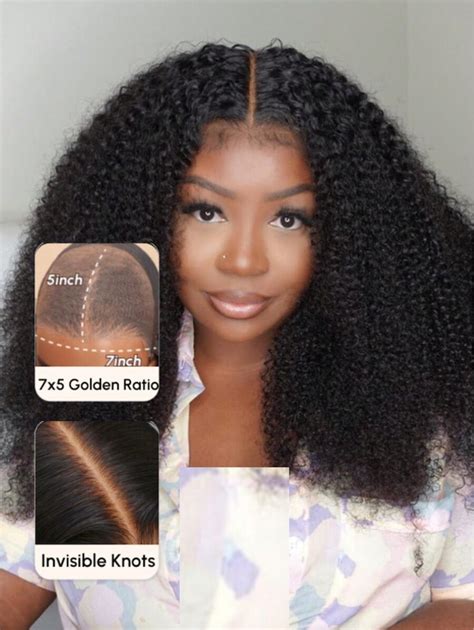 Kinky Curly Bye Bye Knots 7x5 Lace Wig Pre Bleached Knots Pre Plucked