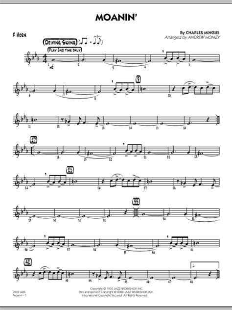 Andrew Homzy Moanin F Horn Sheet Music Pdf Notes Chords Jazz