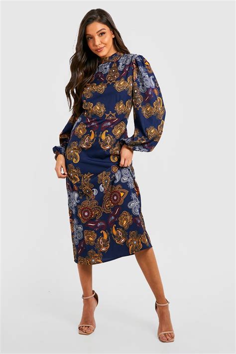 The Printed Open Back Midaxi Dress Boohoo