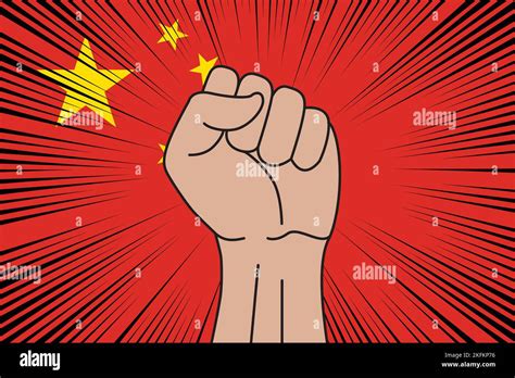 Human Fist Clenched Symbol On Flag Of China Background Power And