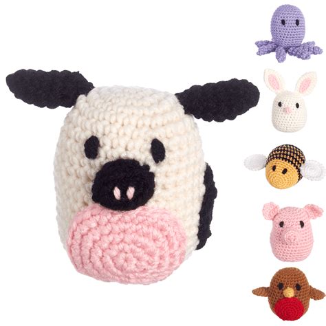 Leisure Arts Pudgies Animals Crochet Kit, Cow, 3", Complete Crochet kit, Learn to Crochet Animal ...