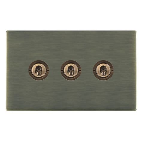 Hamilton Sheer Cfx Antique Brass 3 Gang 20ax 2 Way Toggle Switch With Antique Brass Toggles Ukes