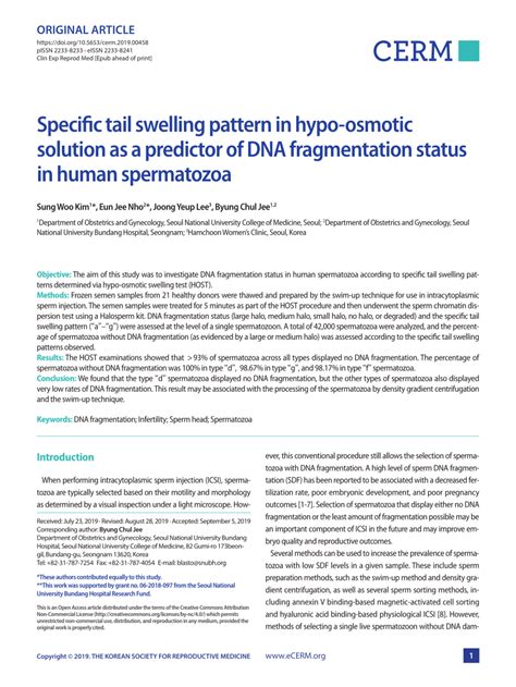 Pdf Specific Tail Swelling Pattern In Hypo Osmotic Solution As A