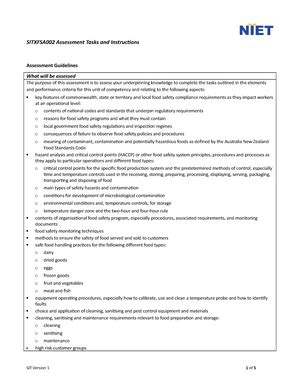 Sitxfsa Assessment Short Answers Sitxfsa Assessment Tasks