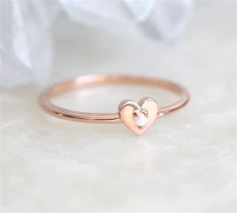 Rose Gold Heart Ring Delicate Rose Gold Band Perfect Gift for Her, Gift ...