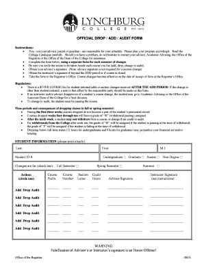 Fillable Online Lynchburg Official Drop Add Audit Form Lynchburg