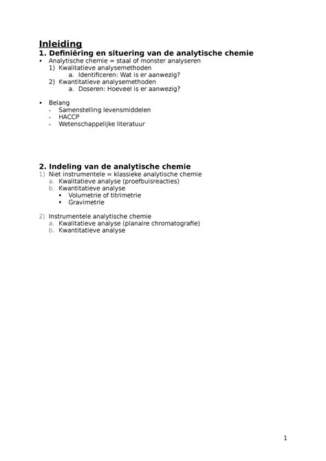 Samenvatting Inleiding Tot De Voedingswarenanalyse Inleiding 1