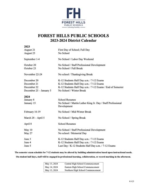 Forest Hills School District Calendar 2024-25 - Sibyl Dulciana