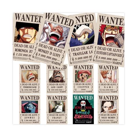 Buy 12PCS Anime One Piece 7.8X11.2 inch New Bounty Wanted Edition Straw ...