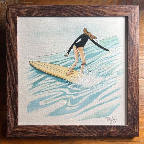 Surfer Girl 10422 Framed Original Watercolor Painting The Art Of