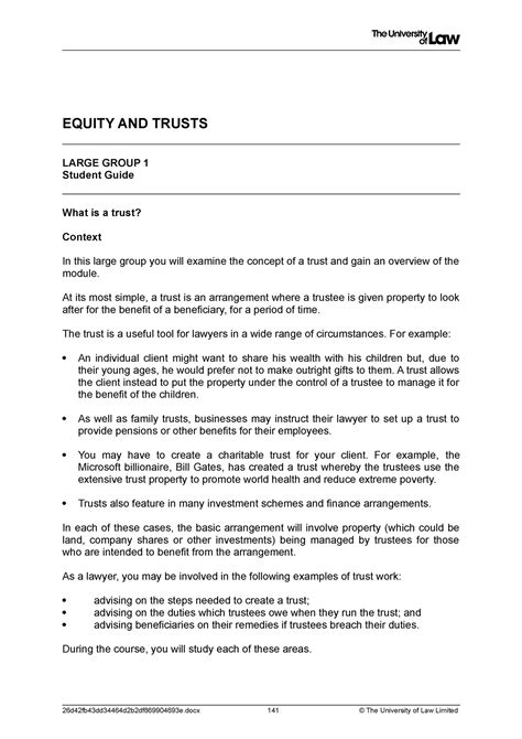 Equity And Trusts Lg Lecture Notes Equity And Trusts Large Group