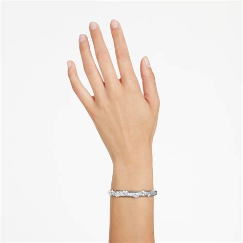 Dextera Bangle Mixed Cuts White Rhodium Plated Swarovski