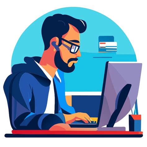 Premium Vector Programmer Man On Computer Avatar Vector Illustration