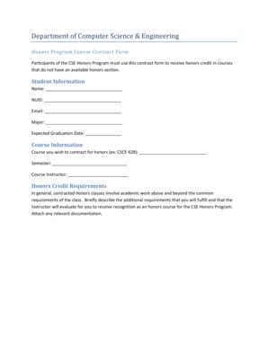 Fillable Online Cse Unl Honors Program Course Contract Form