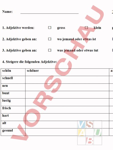 Arbeitsblatt Test Zu Adjektiven Deutsch Grammatik