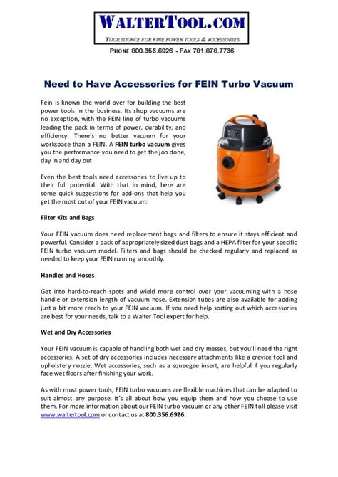 Need to have accessories for fein turbo vacuum