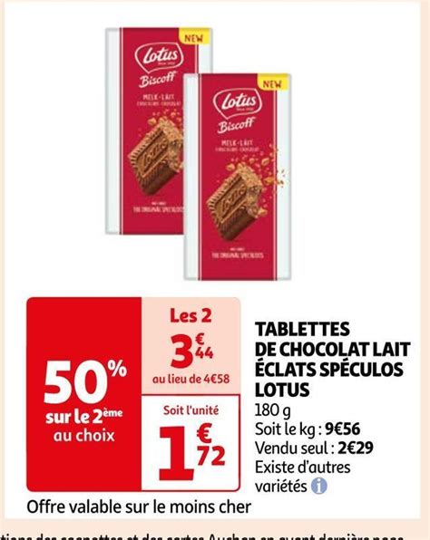 Promo Lotus Tablettes De Chocolat Lait Clats Sp Culos Chez Auchan