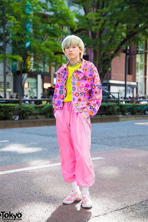 Harajuku Boy In Kobinai Pink Floral Jacket Vintage Pink Pants And Pink