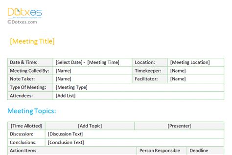 Minutes of Meeting Template (Standard Format) - Dotxes