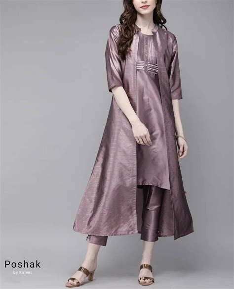 Silk Kurta Sets For Women Lavender Gold Checked Layered Etsy