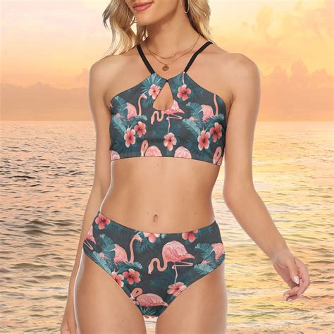 Flamingo Flower Flamingo Cami Keyhole Bikini Flamingo Bikini 7seashell