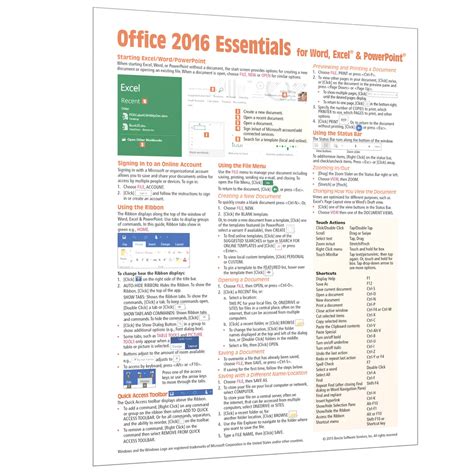 Office 2016 Cheat Sheet Quick Reference Guide Card Beezix