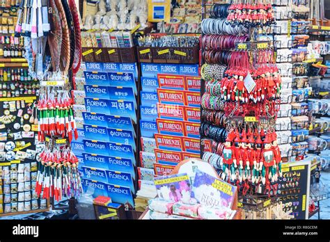 Florence, Italy - September 27, 2018: Souvenirs for sale on the street ...