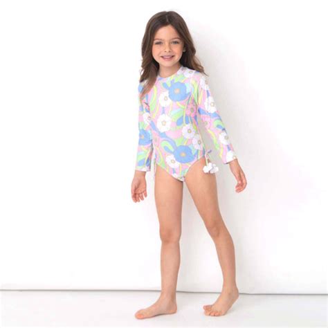 Groovy Daisy Swirl Girls One Piece Long Sleeve Swimsuit 6m 10 Shade