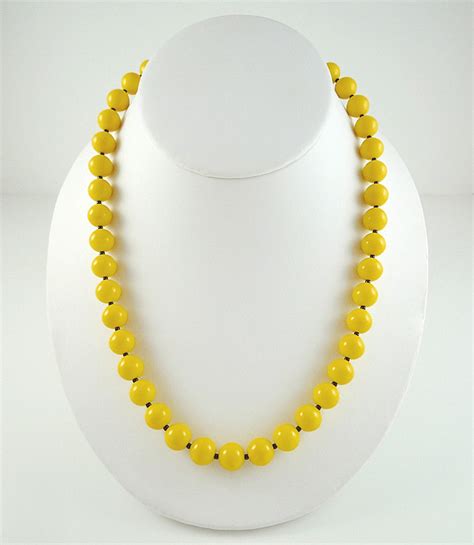 Yellow Necklace Bright Yellow Bead Necklace Short Yellow Czech Etsy