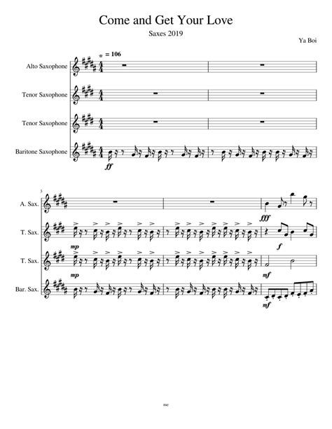 Come And Get Your Love Sheet Music For Alto Saxophone Tenor Saxophone Baritone Saxophone