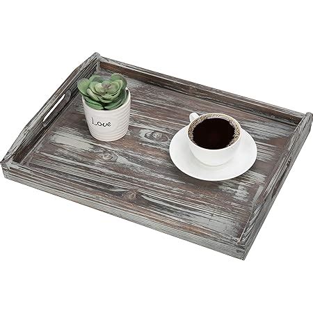 Amazon MyGift Torched Wood Serving Tray With Handles Rustic