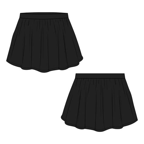 Female Pleated Skirt Technical Fashion Flat Sketch Vector Template