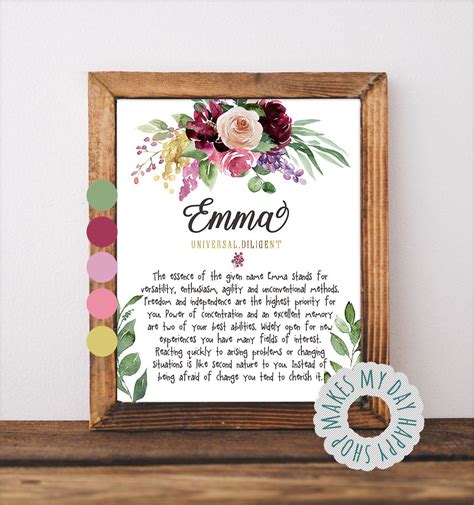 Emma Name Meaning Personalized Name Wall Art Printable Meaning Of Name