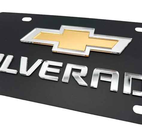 Mirror Gold Chevy Silverado Bowtie Emblem 3D Black License Plate ...