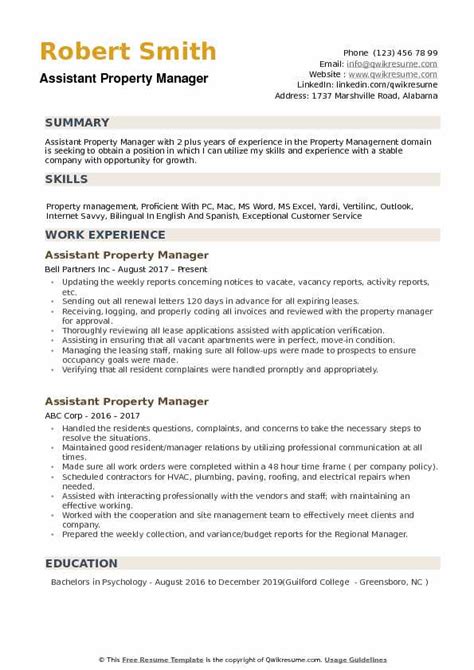 Assistant Property Manager Resume Samples Qwikresume