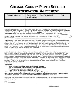 Fillable Online Chisago County Picnic Shelter Reservation Agreement Fax