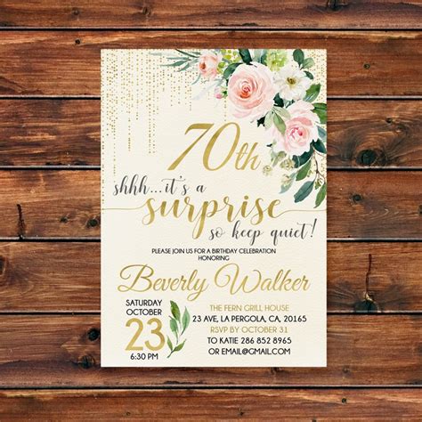 70th Surprise Birthday Invitation Floral Pink Birthday Etsy