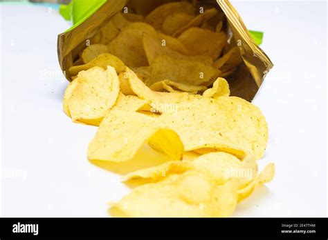 Potato chips is snack in bag ready to eat and fat food or junk food.Potato Chips in a Ready-to ...