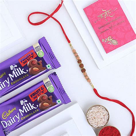 Buy Send Sneh Rudrakash Mauli Rakhi With Cadbury Fruit N Nut Online Fnp