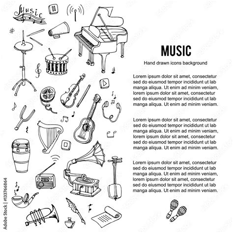 Hand Drawn Doodle Music Set Vector Illustration Musical Instrument