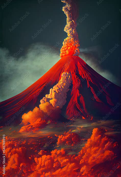 Massive Volcano Eruption A Large Volcano Erupting Hot Lava And Gases