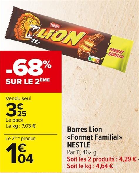 Promo Nestlé barres lion format familial chez Carrefour Market