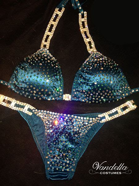 Teal Blue Bikini Competition Suit Rhinestone Connectors