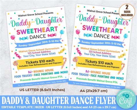 Daddy Daughter Sweetheart Dance Flyer Pto Pta School Flyer Father And