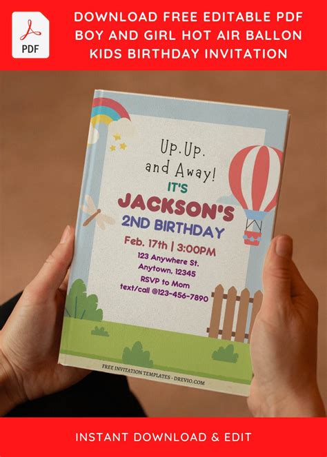 Free Editable PDF Boy Girl Hot Air Balloon Birthday Invitation Templates
