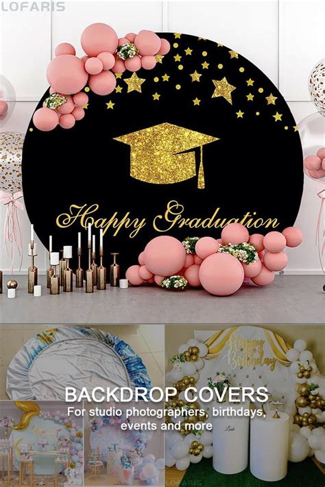 Black Circle Glitter Star Happy Graduation Backdrop Lofaris