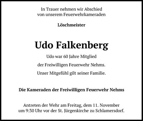 Traueranzeigen Von Udo Falkenberg Trauer Anzeigen De