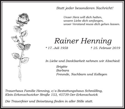 Traueranzeigen Von Rainer Henning Sich Erinnern De