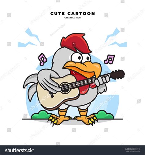 Cute Cartoon Character Chicken Playing Guitar Stock Vector Royalty